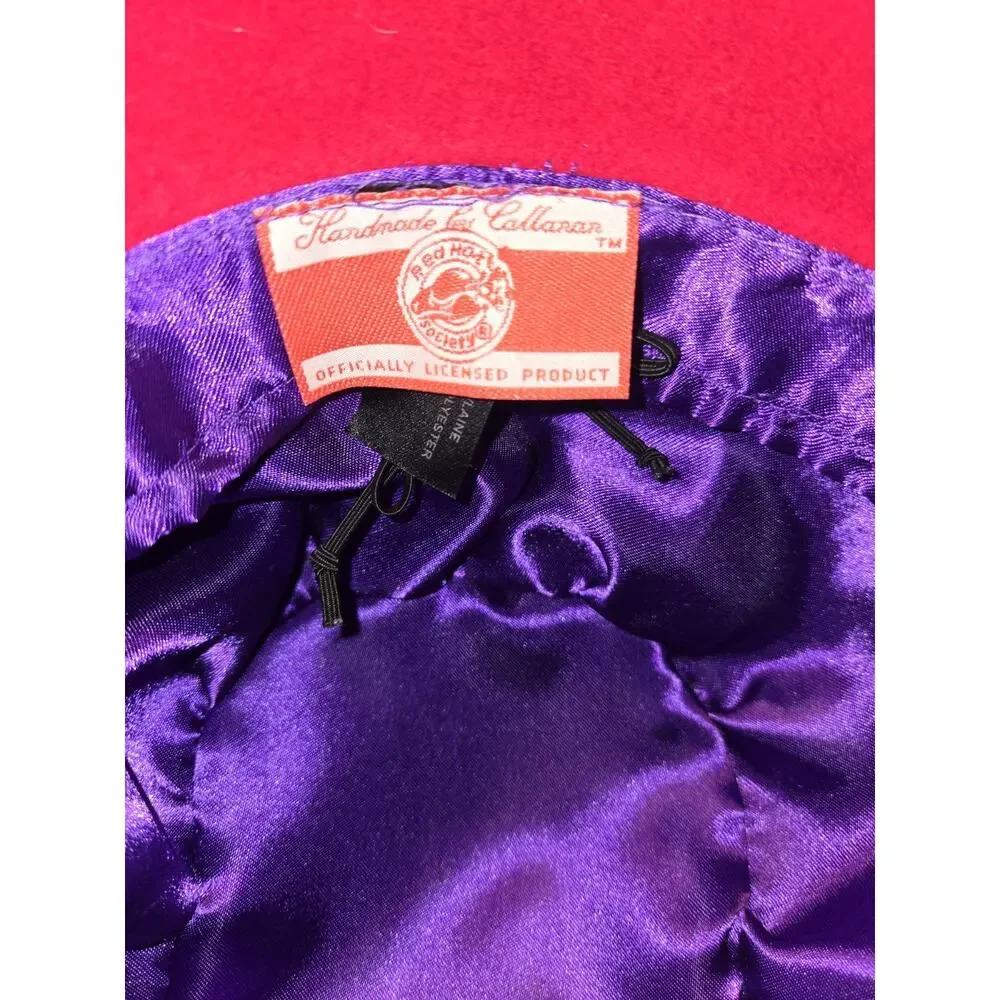 Red Hat Society Fancy Wool Hat with Handmade Designed Purple Trim and Feathers
